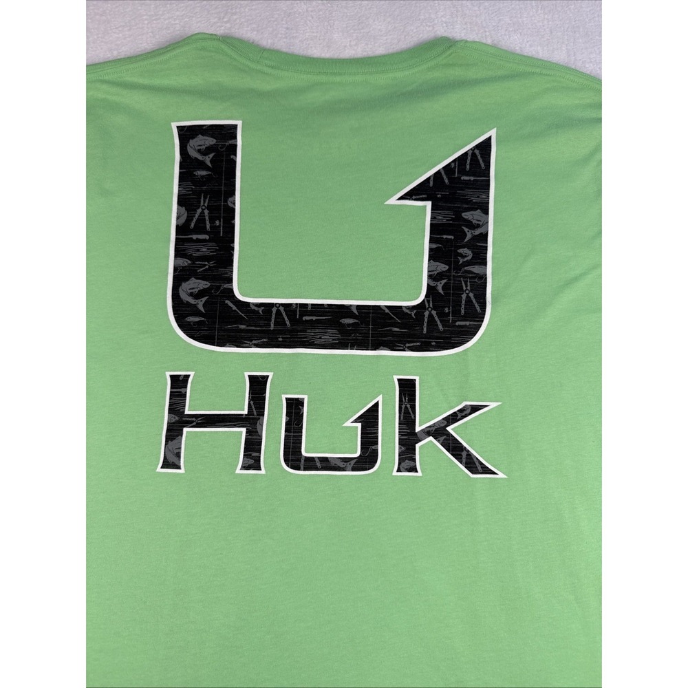 New HUK Performance Fishing Team Short Sleeve Logo Tee Shirt Green X-Large